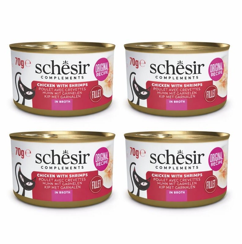 Schesir Original Complements – Chicken with Shrimps in Broth – Natural Fillet Wet Cat Food – 4 × 70 g - Image 1